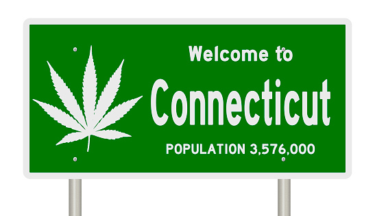 A 3d rendering of a green road sign for Connecticut